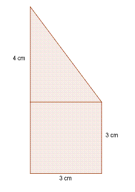 Figuren består av et kvadrat med sidelengde 3 cm og en rettvinklet trekant der katetene har lengde 3 cm og 4 cm. Den minste kateten er en side i kvadratet.